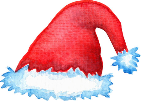 Watercolor illustration of Santa Claus hat. Christmas stuff.の写真素材