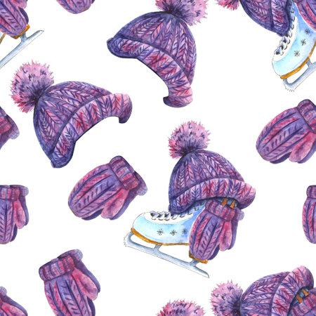 Holidays pattern with champagne and serpentines. Watercolor illustration.の写真素材