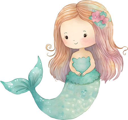 Little Mermaid. Magic creatures. Watercolor isolated clipart.の写真素材
