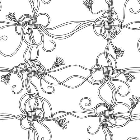 seamless pattern with ropes,  knots and tasselsのイラスト素材
