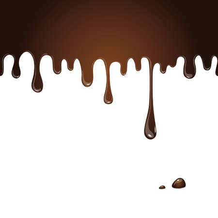 Seamless flowing melted chocolate on a white background. Delicious background with hot chocolate. Culinary illustration. のイラスト素材