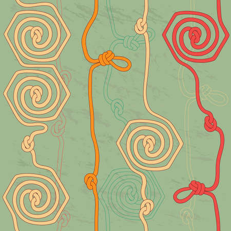 Seamless hand-drawn background with ropes and knots. Vintage illustration. Template for the manufacture of wallpaper on the walls, textiles, wrapping paper, gifts , interior design.のイラスト素材