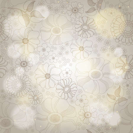 Seamless floral background in brown colors with lights. Hand-drawn illustration for your designe.のイラスト素材