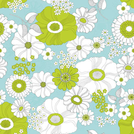 Seamless floral hand-drawn background with flowers in spring colors. Template for the manufacture of wallpaper on the walls, textiles, wrapping paper, gifts , interior design.のイラスト素材