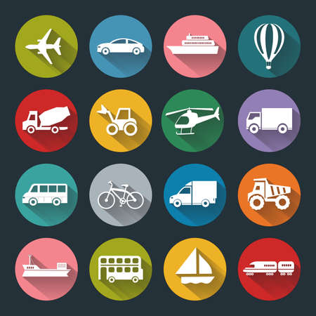 Vector design flat icons of Transport for web, white on colored basis with long shadowのイラスト素材