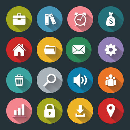 Vector design flat icons for web and mobile, white on colored basis with long shadowのイラスト素材