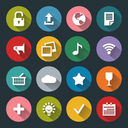 Vector design flat icons for web and mobile, white on colored basis with long shadowのイラスト素材