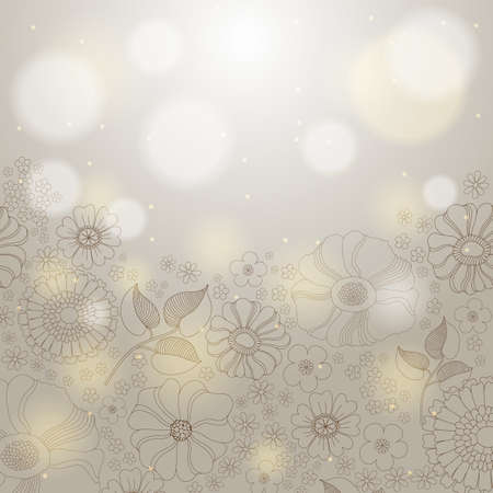Card with hand-drawn floral ornament in brown colors with lightsのイラスト素材