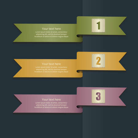 Set of colorful ribbons with numbers on a dark background. Banners for web, templates for infographics.のイラスト素材