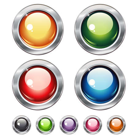Round blank web shiny buttons with metallic elements for website or app. Vector design.のイラスト素材