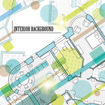 Architectural background.Vector flat projection with furniture. Part of detailed architectural plan, architectural project, technical project, construction planのイラスト素材