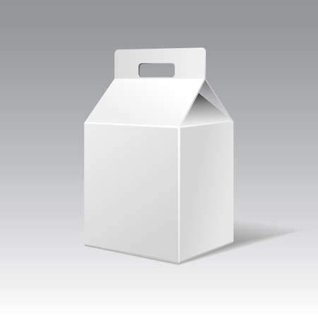 White cardboard gift rectangular box with handle. Vector packaging template.のイラスト素材