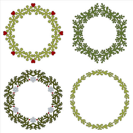 Set of four circular floral frames on white background for your design. Lacy and delicate ornament.のイラスト素材