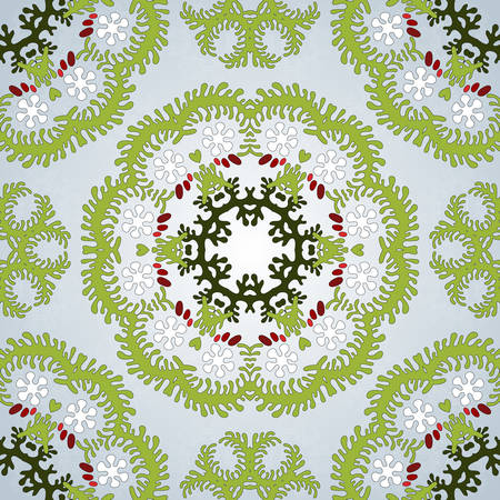 Seamless background with round floral elements. Delicate pattern. Lacy leaves.のイラスト素材