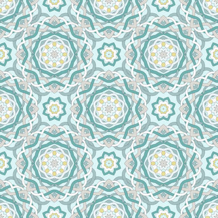 Seamless background with round elements. Delicate pattern with branches and mistletoe.のイラスト素材