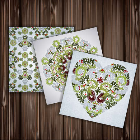 Set of banners with floral patterns on wood background. Use for invitations and design.のイラスト素材