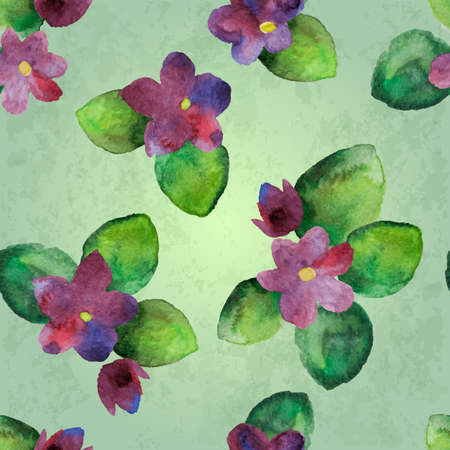 Seamless vector pattern with watercolor violets. Hand drawn ornament with bouquets of violets. Perfect for greetings, invitations, manufacture wrapping paper, textile, web design.のイラスト素材