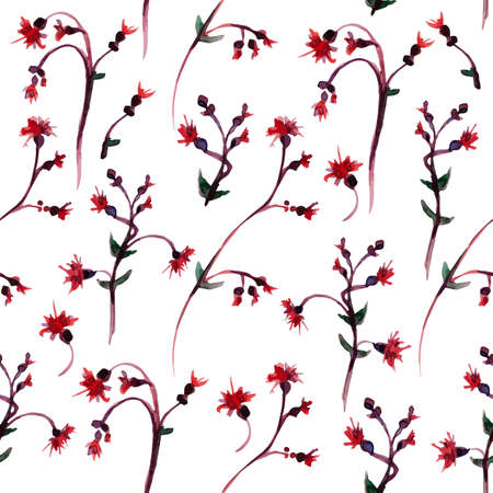 Seamless vector pattern with watercolor thistle. Hand drawn delicate ornament with twigs of thistle.  Perfect for greetings, invitations, manufacture wrapping paper, textile, web design.のイラスト素材