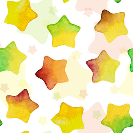 Seamless background with colored watercolor vector stars. Perfect for greetings, invitations, manufacture wrapping paper, textile, web design.のイラスト素材