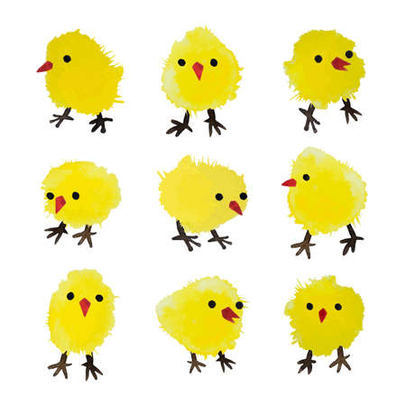 Set of vector watercolor chickens isolated on white background. Happy Easter day vector clip art for your designのイラスト素材