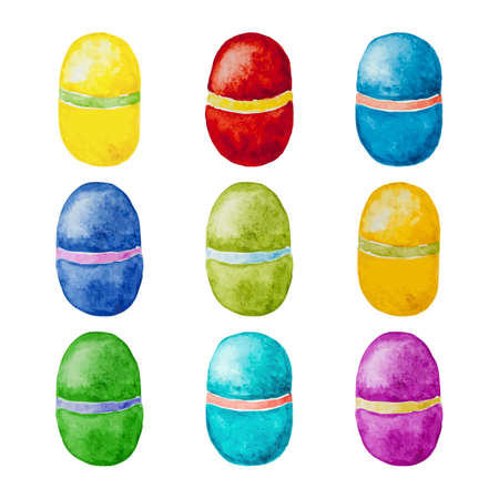 Set of vector watercolor Easter eggs isolated on white background. Happy Easter day vector clip art for your designのイラスト素材