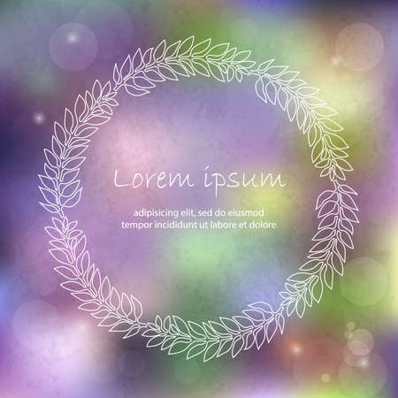 Hand drawn floral frame on a blurred vector background with lights and a place for your text. Perfect for greetings, invitations, save the date, wedding card, announcement, web design.のイラスト素材