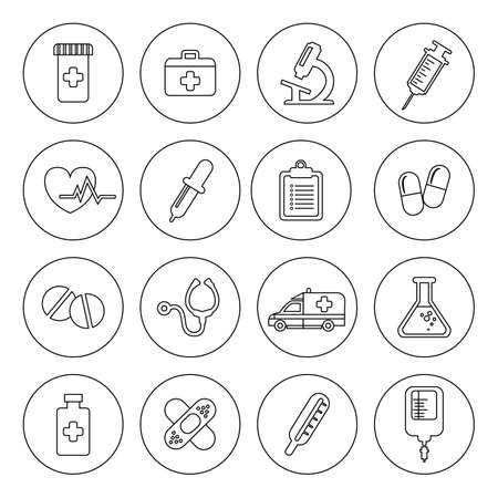 Set of vector Medical Line Icons. Vector clip art illustrations isolated on whiteのイラスト素材