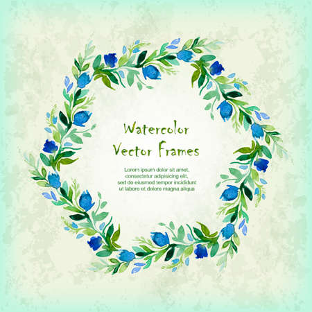 Vector round frame with watercolor  flowers. Place for your text. Perfect for greetings, invitations, announcement, web design.のイラスト素材