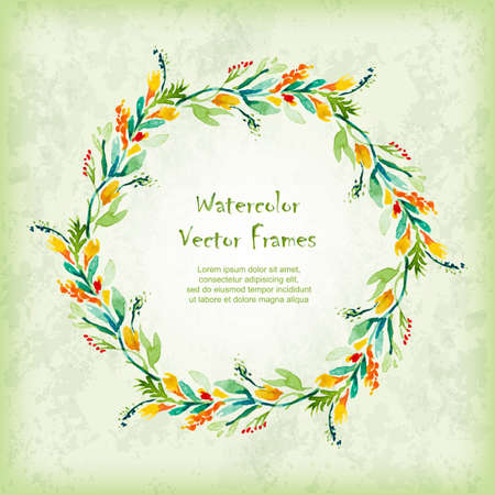 Vector round frame with watercolor  flowers. Place for your text. Perfect for greetings, invitations, announcement, web design.のイラスト素材