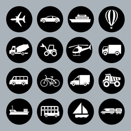 Set of vector Transport icons in flat style, white on blackd basisのイラスト素材