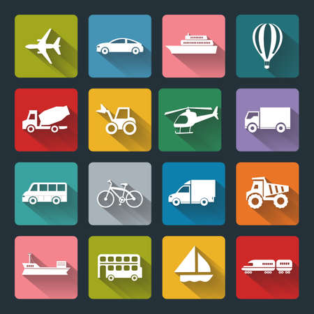 Vector design flat icons of Transport for web, white on colored basis with long shadowのイラスト素材