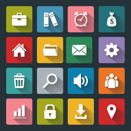 Vector design flat icons for web and mobile, white on colored basis with long shadowのイラスト素材