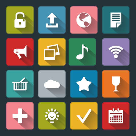 Vector design flat icons for web and mobile, white on colored basis with long shadowのイラスト素材