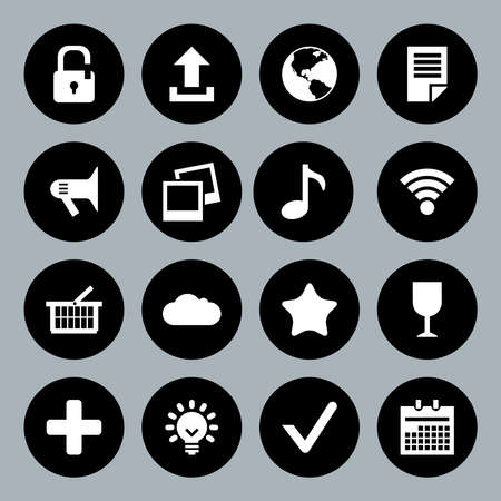 Vector design flat icons for web and mobile, white on black basisのイラスト素材