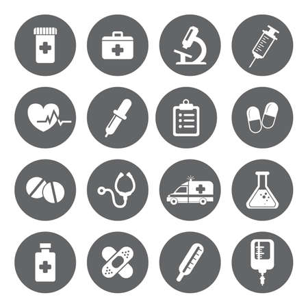 Set of vector Medical Icons in flat style. Medical white icons on grey basis.のイラスト素材