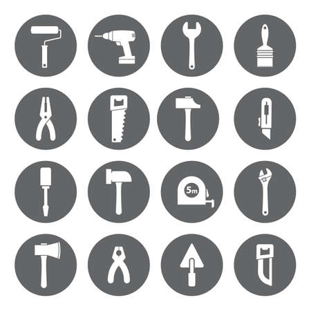 House remodel: set of vector design flat working tools icons, white on grey basisのイラスト素材