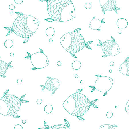 Seamless pattern with hand drawn cute fishes. Perfect for manufacture wrapping paper, textile, web design.のイラスト素材