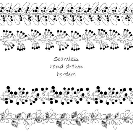Set of seamless hand drawn floral borders isolated on white. Perfect for greetings, invitations, save the date, wedding card, announcement, web design.のイラスト素材