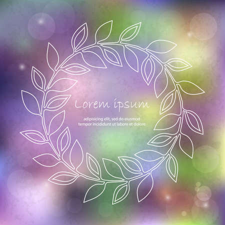 Hand drawn floral frame on a blurred vector background with lights and a place for your text. Perfect for greetings, invitations, save the date, wedding card, announcement, web design.のイラスト素材