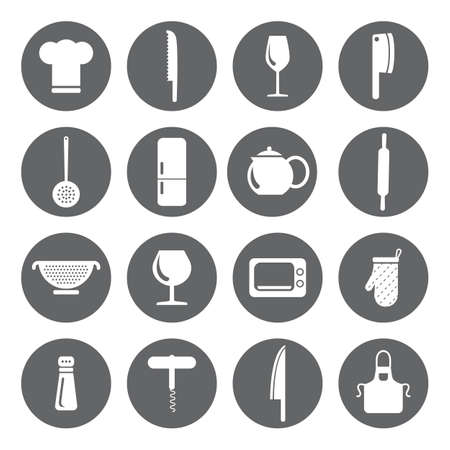 Vector design kitchen flat icons for web, white on grey basisのイラスト素材