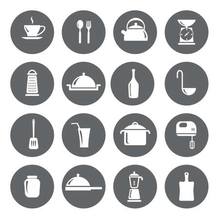 Vector design kitchen flat icons for web, white on grey basisのイラスト素材