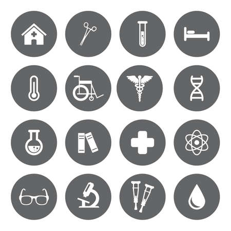 Set of vector Medical Icons in flat style. Medical white icons on grey basis.のイラスト素材