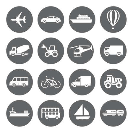 Set of vector Transport icons in flat style, white on grey basisのイラスト素材