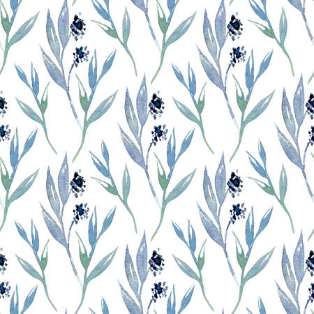 Seamless vector pattern with watercolor floral elements. Hand drawn ornament with herbs.  Perfect...