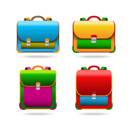 Set of School Bags in four different versions on a white background. Vector illustration.のイラスト素材
