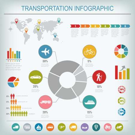 Transportation infographics elements.World travel map and information graphics. Set elements of infographics.のイラスト素材