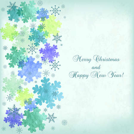 Card for the winter holidays with snowflakes on watercolor texture. Place for text. Illustration for Christmas and New Year design.のイラスト素材
