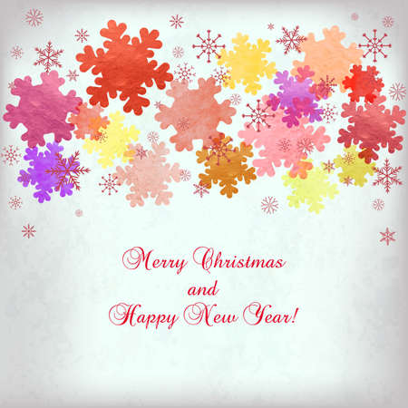 Card for the winter holidays with snowflakes on watercolor texture. Place for text. Illustration for Christmas and New Year design.のイラスト素材