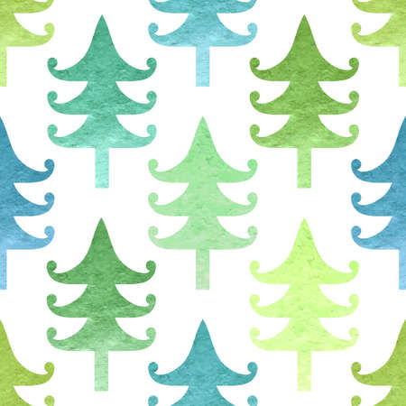 Seamless background with silhouettes of fir-tree on watercolor texture. Perfect for Christmas and...