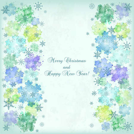 Card for the winter holidays with snowflakes. Vector imitation of watercolor texture. Place for text. Illustration for Christmas and New Year design.のイラスト素材